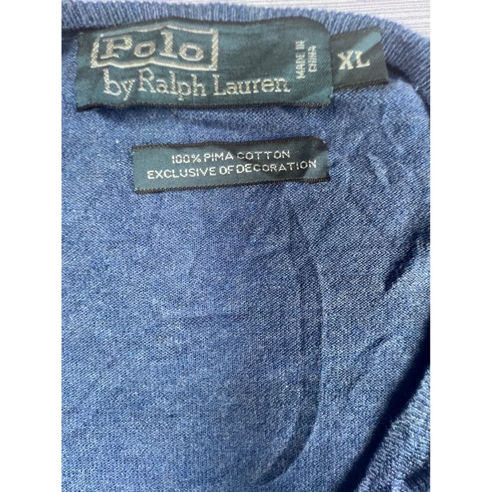 Polo Ralph Lauren Mens XL Blue‎ Pima Cotton V-Neck Sweater Yellow Pony Logo